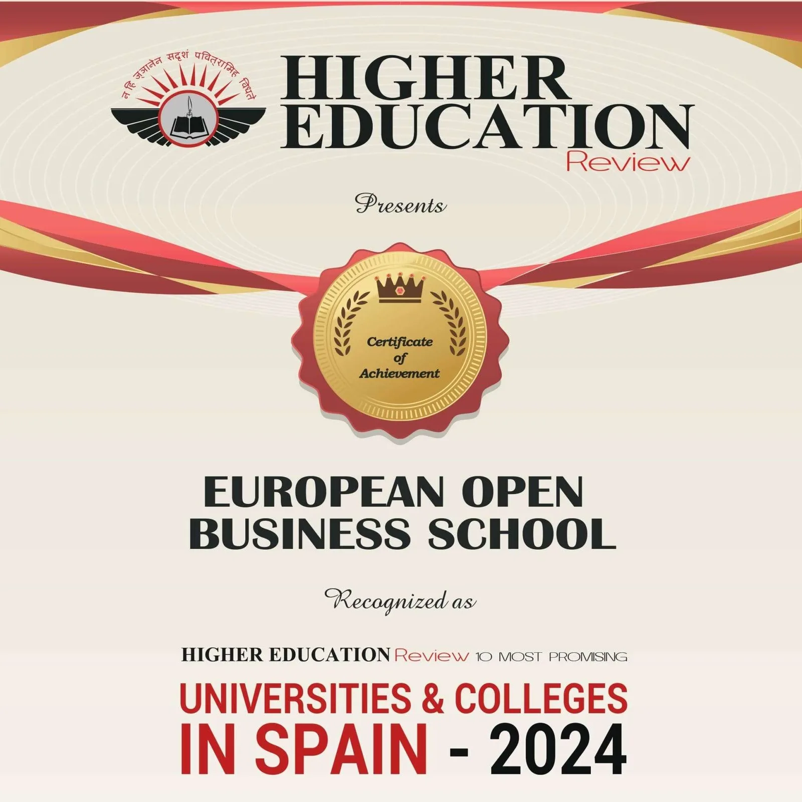 European Open Business School en el Top 3 Universidades y Escuelas de Negocios de España según Higher Education Review Magazine